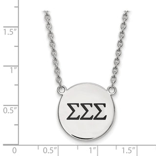 Sterling Silver Rhodium-plated LogoArt Sigma Sigma Sigma Sorority Greek Letters Large Black Enamel Pendant 18 inch Necklace