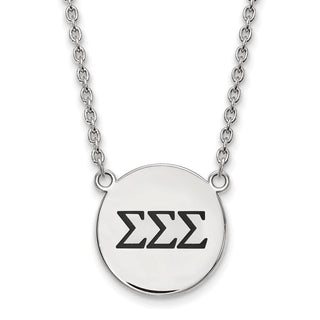 Sterling Silver Rhodium-plated LogoArt Sigma Sigma Sigma Sorority Greek Letters Large Black Enamel Pendant 18 inch Necklace