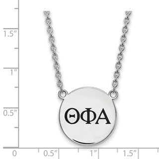 Sterling Silver Rhodium-plated LogoArt Theta Phi Alpha Sorority Greek Letters Large Black Enamel Pendant 18 inch Necklace