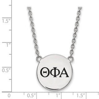 Sterling Silver Rhodium-plated LogoArt Theta Phi Alpha Sorority Greek Letters Large Black Enamel Pendant 18 inch Necklace