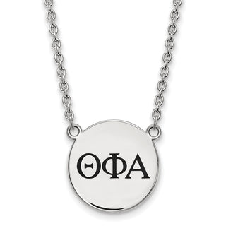 Sterling Silver Rhodium-plated LogoArt Theta Phi Alpha Sorority Greek Letters Large Black Enamel Pendant 18 inch Necklace