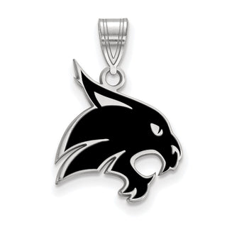 Sterling Silver Rhodium-plated LogoArt Texas State University Bobcat Large Enameled Pendant