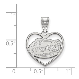 Sterling Silver Rhodium-plated LogoArt University of Florida Gator Heart Pendant