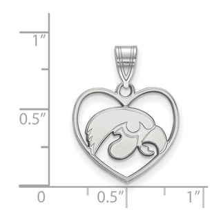 Sterling Silver Rhodium-plated LogoArt University of Iowa Hawk Heart Pendant