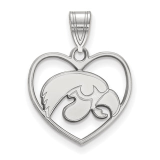 Sterling Silver Rhodium-plated LogoArt University of Iowa Hawk Heart Pendant