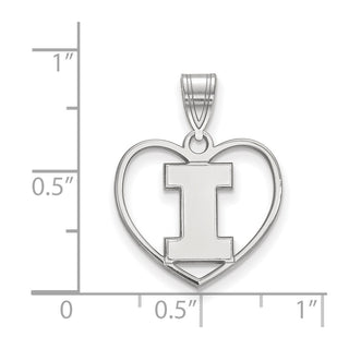 Sterling Silver Rhodium-plated LogoArt University of Illinois Letter I Heart Pendant