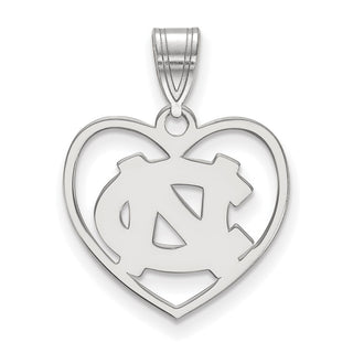 Sterling Silver Rhodium-plated LogoArt University of North Carolina N-C Heart Pendant