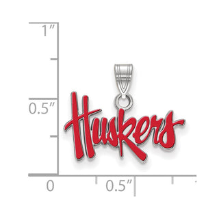 Sterling Silver Rhodium-plated LogoArt University of Nebraska Huskers Small Enameled Pendant