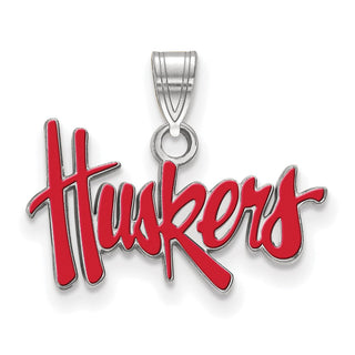 Sterling Silver Rhodium-plated LogoArt University of Nebraska Huskers Small Enameled Pendant