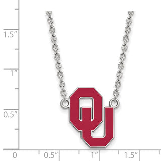 Sterling Silver Rhodium-plated LogoArt University of Oklahoma O-U Large Enameled Pendant 18 inch Necklace