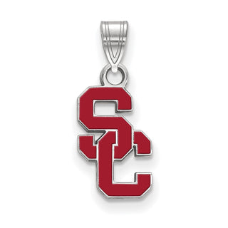 Sterling Silver Rhodium-plated LogoArt University of Southern California S-C Small Enameled Pendant