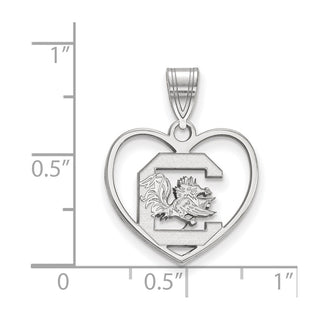 Sterling Silver Rhodium-plated LogoArt University of South Carolina Heart Pendant