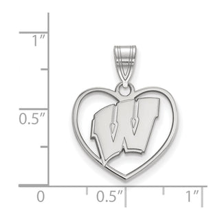 Sterling Silver Rhodium-plated LogoArt University of Wisconsin Heart Pendant