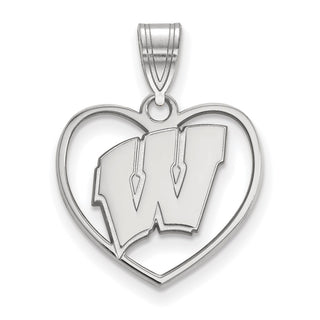 Sterling Silver Rhodium-plated LogoArt University of Wisconsin Heart Pendant