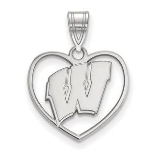 Sterling Silver Rhodium-plated LogoArt University of Wisconsin Heart Pendant