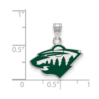 Sterling Silver Rhodium-plated NHL LogoArt Minnesota Wild Small Enameled Pendant