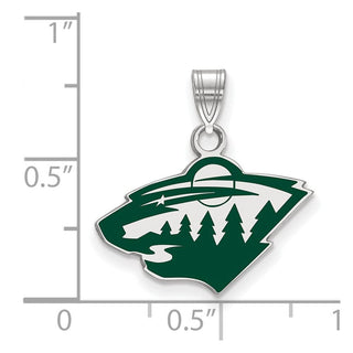Sterling Silver Rhodium-plated NHL LogoArt Minnesota Wild Small Enameled Pendant