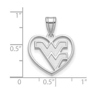 Sterling Silver Rhodium-plated LogoArt West Virginia University W-V Heart Pendant