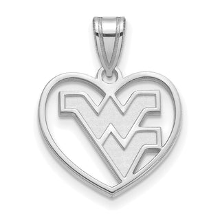 Sterling Silver Rhodium-plated LogoArt West Virginia University W-V Heart Pendant