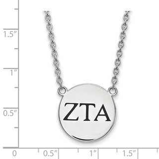 Sterling Silver Rhodium-plated LogoArt Zeta Tau Alpha Sorority Greek Letters Large Black Enamel Pendant 18 inch Necklace