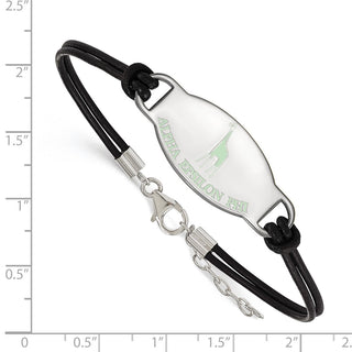 Sterling Silver Rhodium-plated LogoArt Alpha Epsilon Phi Sorority Symbol Color Enamel Color Leather 7 inch Bracelet with Extender