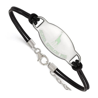 Sterling Silver Rhodium-plated LogoArt Alpha Epsilon Phi Sorority Symbol Color Enamel Color Leather 7 inch Bracelet with Extender