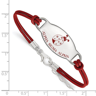 Sterling Silver Rhodium-plated LogoArt Alpha Sigma Alpha Sorority Symbol Color Enamel Color Leather 7 inch Bracelet with Extender