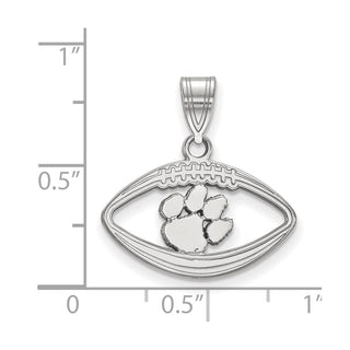 Sterling Silver Rhodium-plated LogoArt Clemson University Tiger Paw Football Pendant
