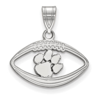 Sterling Silver Rhodium-plated LogoArt Clemson University Tiger Paw Football Pendant