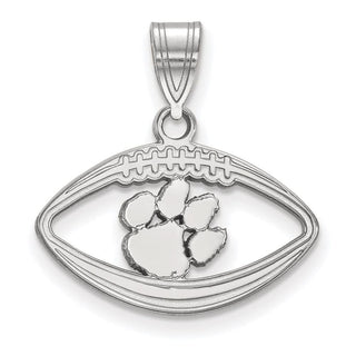 Sterling Silver Rhodium-plated LogoArt Clemson University Tiger Paw Football Pendant
