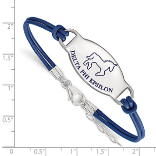 Sterling Silver Rhodium-plated LogoArt Delta Phi Epsilon Sorority Symbol Color Enamel Color Leather 7 inch Bracelet with Extender