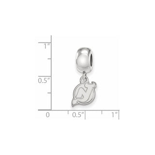 Sterling Silver Rhodium-plated NHL LogoArt New Jersey Devils Extra Small Dangle Bead Charm