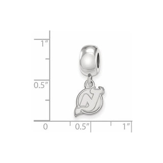 Sterling Silver Rhodium-plated NHL LogoArt New Jersey Devils Extra Small Dangle Bead Charm