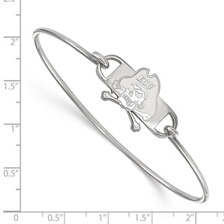Sterling Silver Rhodium-plated LogoArt East Carolina University Pirate Small Center 7 inch Wire Bangle Bracelet