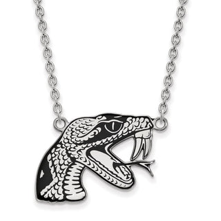 Sterling Silver Rhodium-plated LogoArt Florida A and M University Rattler Large Enameled Pendant 18 inch Necklace