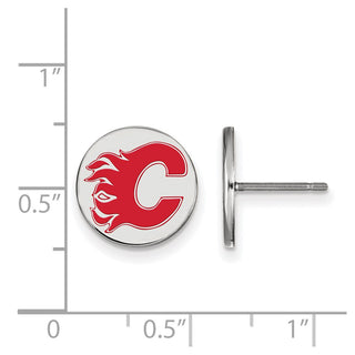 Sterling Silver Rhodium-plated NHL LogoArt Calgary Flames Small Enamel Disc Post Earrings