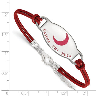Sterling Silver Rhodium-plated LogoArt Gamma Phi Beta Sorority Symbol Color Enamel Color Leather 7 inch Bracelet with Extender