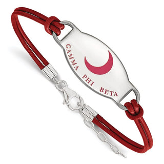 Sterling Silver Rhodium-plated LogoArt Gamma Phi Beta Sorority Symbol Color Enamel Color Leather 7 inch Bracelet with Extender