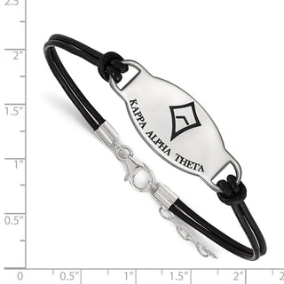 Sterling Silver Rhodium-plated LogoArt Kappa Alpha Theta Sorority Symbol Color Enamel Color Leather 7 inch Bracelet with Extender