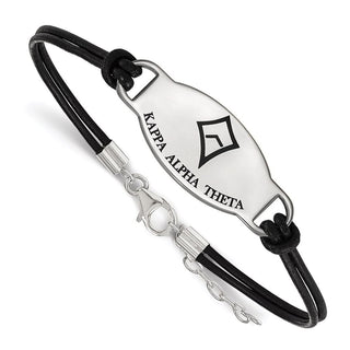 Sterling Silver Rhodium-plated LogoArt Kappa Alpha Theta Sorority Symbol Color Enamel Color Leather 7 inch Bracelet with Extender