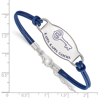 Sterling Silver Rhodium-plated LogoArt Kappa Kappa Gamma Sorority Symbol Color Enamel Color Leather 7 inch Bracelet with Extender
