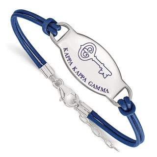 Sterling Silver Rhodium-plated LogoArt Kappa Kappa Gamma Sorority Symbol Color Enamel Color Leather 7 inch Bracelet with Extender