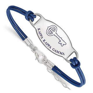 Sterling Silver Rhodium-plated LogoArt Kappa Kappa Gamma Sorority Symbol Color Enamel Color Leather 7 inch Bracelet with Extender