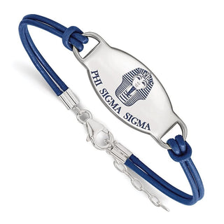 Sterling Silver Rhodium-plated LogoArt Phi Sigma Sigma Sorority Symbol Color Enamel Color Leather 7 inch Bracelet with Extender