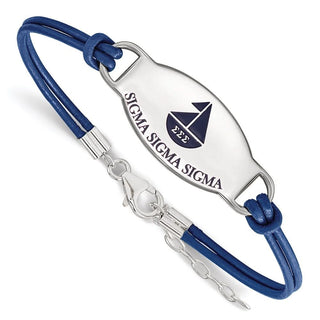 Sterling Silver Rhodium-plated LogoArt Sigma Sigma Sigma Sorority Symbol Color Enamel Color Leather 7 inch Bracelet with Extender