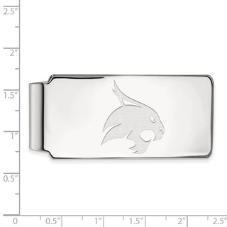 Sterling Silver Rhodium-plated LogoArt Texas State University Bobcat Money Clip