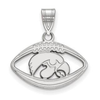 Sterling Silver Rhodium-plated LogoArt University of Iowa Hawk Football Pendant
