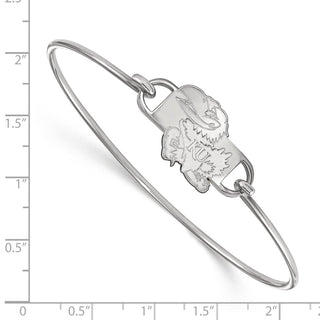 Sterling Silver Rhodium-plated LogoArt University of Kansas Jayhawk Small Center 7 inch Wire Bangle Bracelet