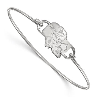 Sterling Silver Rhodium-plated LogoArt University of Kansas Jayhawk Small Center 7 inch Wire Bangle Bracelet