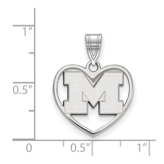 Sterling Silver Rhodium-plated LogoArt University of Michigan Letter M Heart Pendant